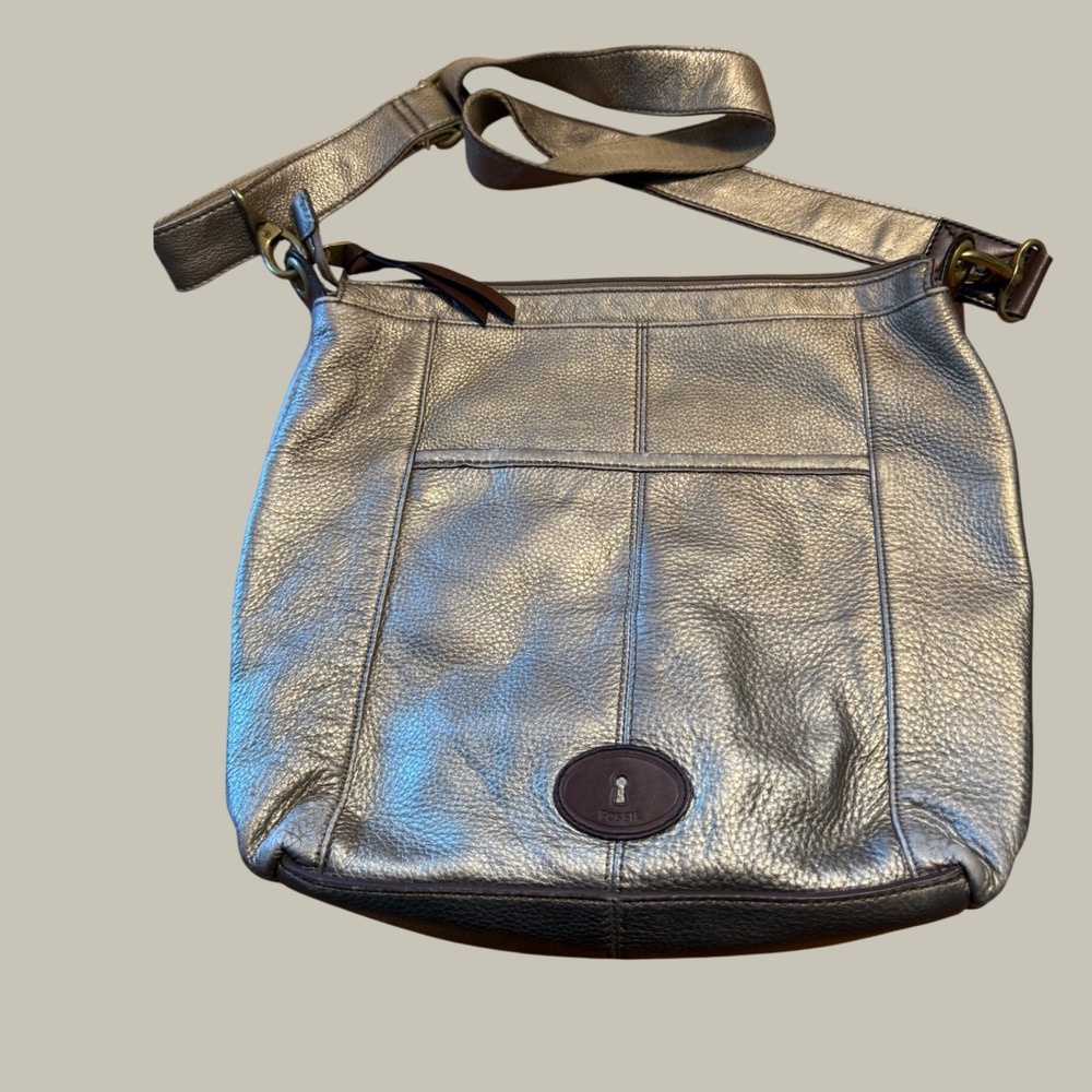 Fossil Gold Metallic Leather Crossbody Bag ZB4799 Multi Pocket Messenger